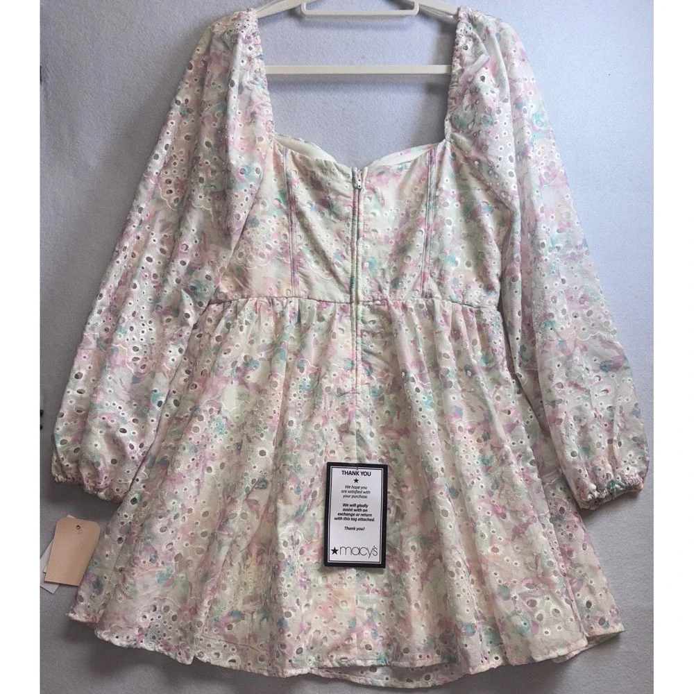 City Studios Floral Eyelet Corset Mini Dress Pastel Pink Blue XL